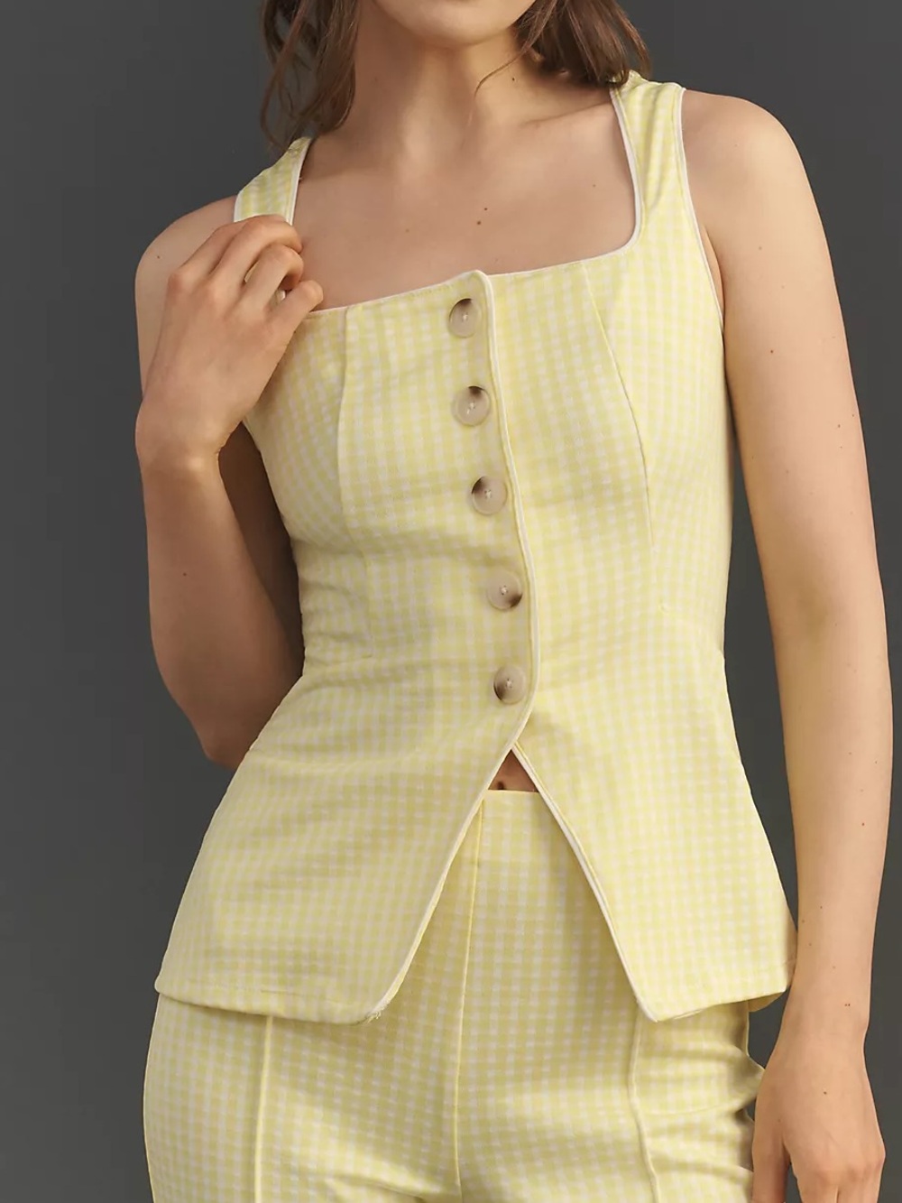 Maeve Structured Longline Vest Top Women’s Size S Soft Gingham Picnic Garden Lux